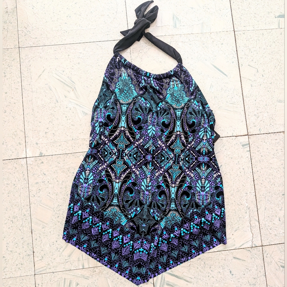 NWT Aqua Green Talla S High Neck Halter Handkerchief Tankini Swimwear SMALL